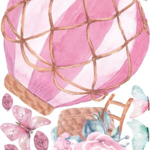 Hot Air Balloon Wall Decal Flowers Stickers Peony Green