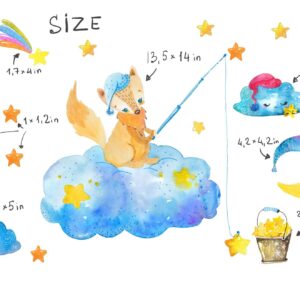 Fox Wall Decals Moon Stars Clouds Stickers