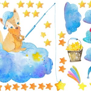 Fox Wall Decals Moon Stars Clouds Stickers