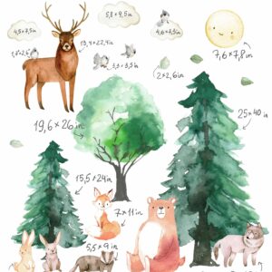 woodland animals wall decal | deer bear fox nursery decor | pine tree forest art | removable nature stickers | camping theme bedroom lf186e