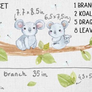 Koala wall decals tree greenery leaves stickers