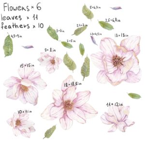 Magnolia wall Decals Pink Flowers stickers Rose Peony