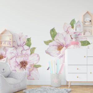 Magnolia wall Decals Pink Flowers stickers Rose Peony