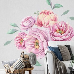 Large Peony Flower Wall Decals: Peel and Stick Nursery Decor
