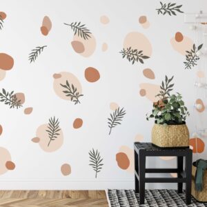 Spots Beige Boho Wall Decals Greenery Cottagecore Leaves
