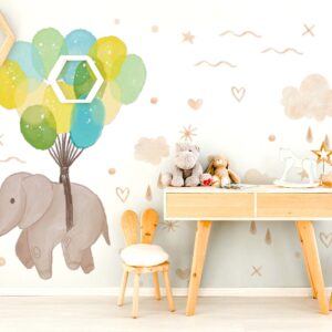Elephant Balloons Wall Decal Clouds Moon Heart Stars