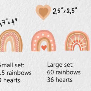 heart rainbow wall decals colorful nursery decor, removable heart stickers for kids room & gender neutral peel and stick art, lf229