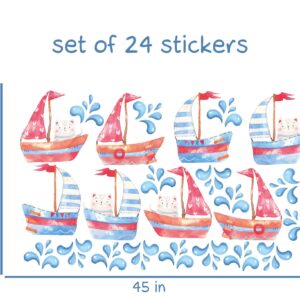 ships watercolor wall stickers cats sea decals, KL 0029