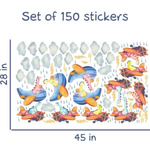 Dinosaurs Wall Stickers airplanes Decals clouds raindrops