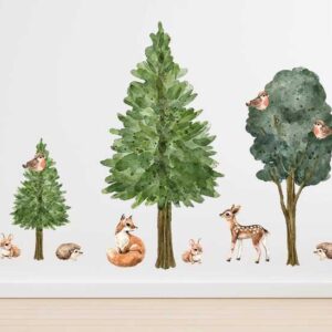 Tree Wall Decals Fir Pine Stickers Fox Deer Bunny Bird