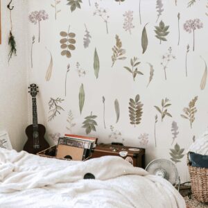 Vintage Wild Flowers Wall Decals Leaf Twigs Greenery