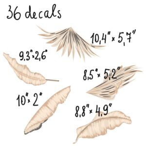 beige leaf wall decals boho greenery stickers, lf275