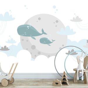 Removable Peel and Stick Wallpaper Whales Sky Clouds Wall