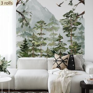 Removable Peel and Stick Watercolor Pine Tree Forest