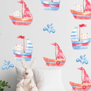 ships watercolor wall stickers cats sea decals, KL 0029