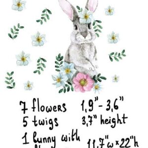 Bunny Flowers Large Wall Decal Rabbit Sticker