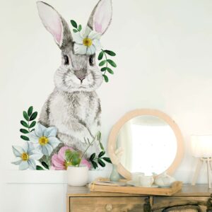 Bunny Flowers Large Wall Decal Rabbit Sticker