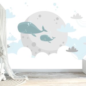 Removable Peel and Stick Wallpaper Whales Sky Clouds Wall