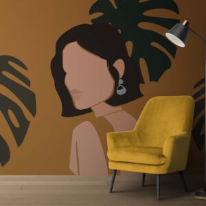 Boho Monstera Woman Wallpaper Peel and Stick Color Block