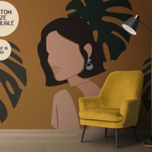 Boho Monstera Woman Wallpaper Peel and Stick Color Block