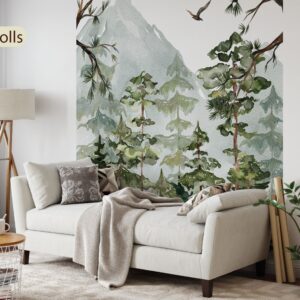 Removable Peel and Stick Watercolor Pine Tree Forest