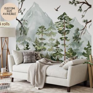 Removable Peel and Stick Watercolor Pine Tree Forest