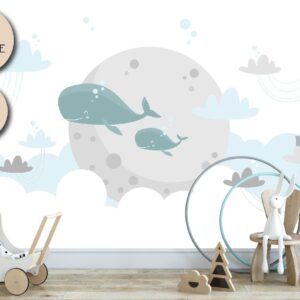 Removable Peel and Stick Wallpaper Whales Sky Clouds Wall