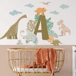 Dinosaur Wall Decal Custom Letter Name Sticker, COM2