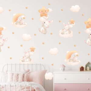 Bunny Nursery Wall Decals – Cloud & Stars Moon Decor