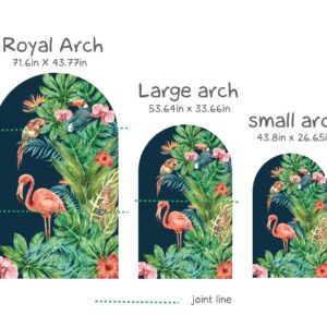 boho arch tropical flamingo wall decal installed in bedroom — large feature arch arrangement