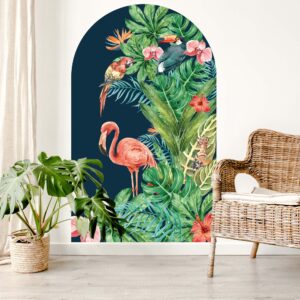 boho arch tropical flowers flamingo wall sticker — nursery feature wall arrangement
