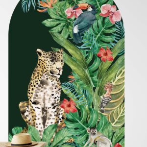 Boho Tropical Arch Wall Decal | Cheetah Cat & Flowers
