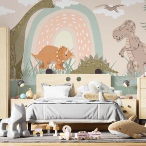 Dinosaur Wallpaper Rainbow Removable Peel and Stick Dino