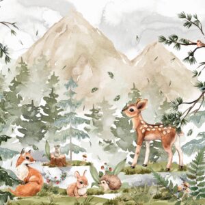 Forest Woodland Wallpaper Watercolor Pine Tree Stickers