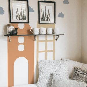 big house wall decal, large home headboard, color block city stickers, nursery houses decor, lf293