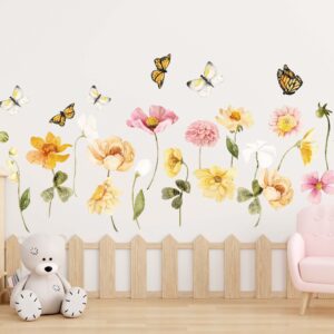 Field Flowers Wall decals Wild Grass Stickers Butterflies