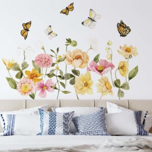 Field Flowers Wall decals Wild Grass Stickers Butterflies