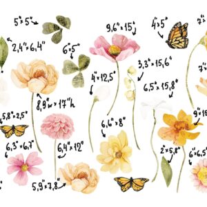 Field Flowers Wall decals Wild Grass Stickers Butterflies