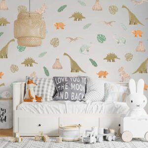Dinosaur Wall Decals Palm Leaves Greenery Stickers, COM4