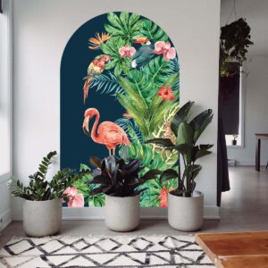boho arch tropical flamingo wall decal small large royal — vinyl matte glossy fabric