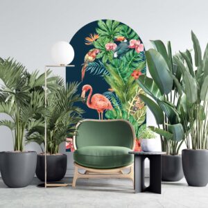 boho arch tropical flamingo wall decal fabric version — repositionable tropical botanical arch
