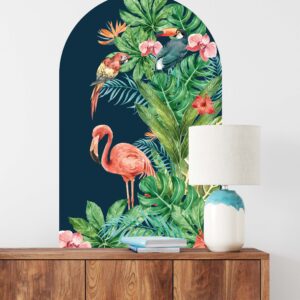 Boho Arch Large Wall Decal Tropical Flowers Flamingo