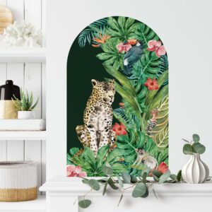 Boho Tropical Arch Wall Decal | Cheetah Cat & Flowers