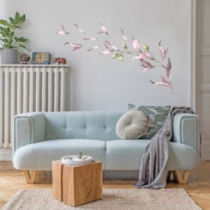 Tree branch Wall Decal Pink Green Leaf