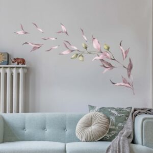 Tree branch Wall Decal Pink Green Leaf