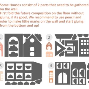 big house wall decal, large home headboard, color block city stickers, nursery houses decor, lf293