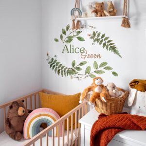 Personalized Name Wall Decal Woodland Greenery Stickers