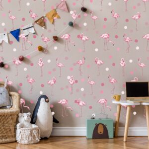 pink flamingo wall decals polka dot stickers, lf333