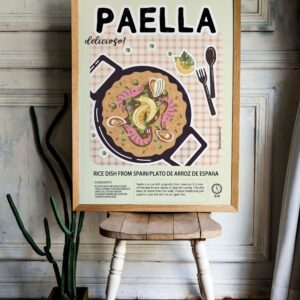 Paella Poster Retro Food Print Kitchen Wall Decor Spain Dish