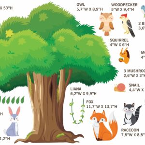big green tree sticker forest animals wall decals fox hare hedgehog nursery decor, lf348